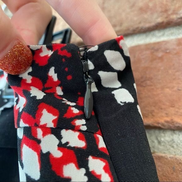 Worthington Red, White, & Black Patterned Lined Pencil Skirt with Abstract Waist - Picture 3 of 10